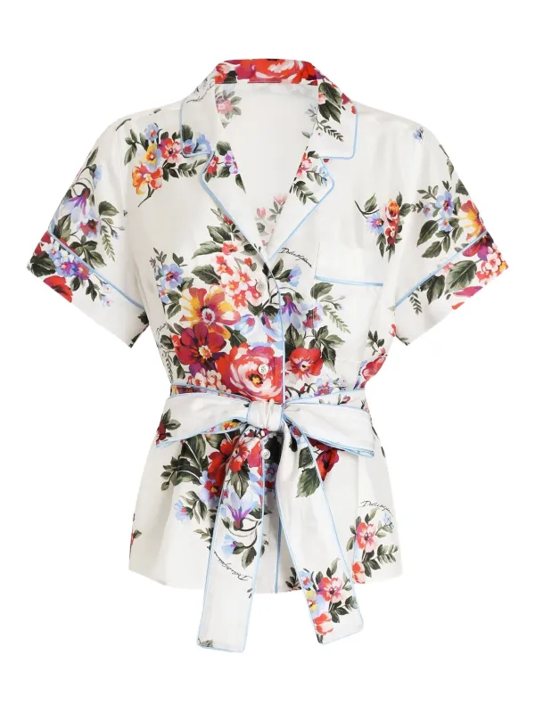VANITY FLORALPRINT SILK TWILL SHIRT IN WHITE made by Dolce & Gabanna