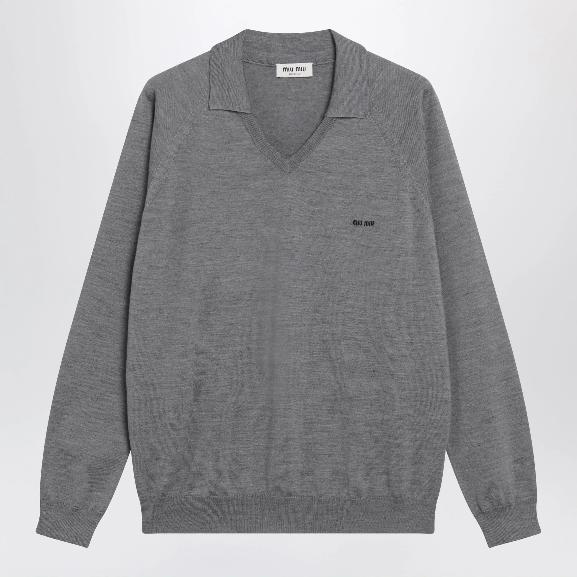 GREY WOOL POLO SWEATER WITH INTARSIA LOGO sold by Lord & Taylor