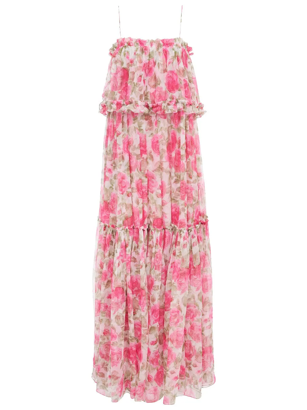 LONG SILK MUSLIN DRESS WITH ROSE PRINT, WHITE/PINK sold by Lord & Taylor