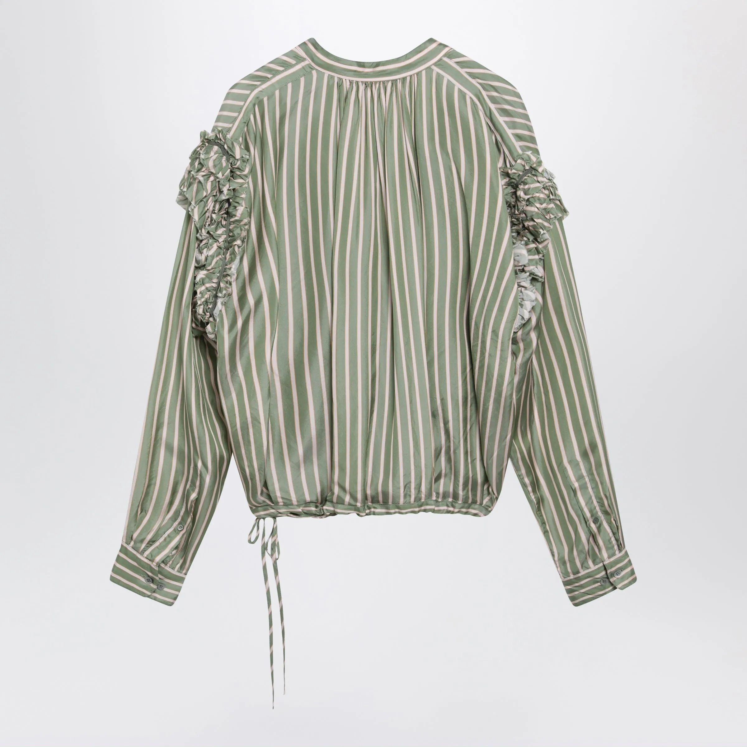 GREEN STRIPED WRAP SHIRT IN CUPRO sold by Lord & Taylor product image thumbnail 2