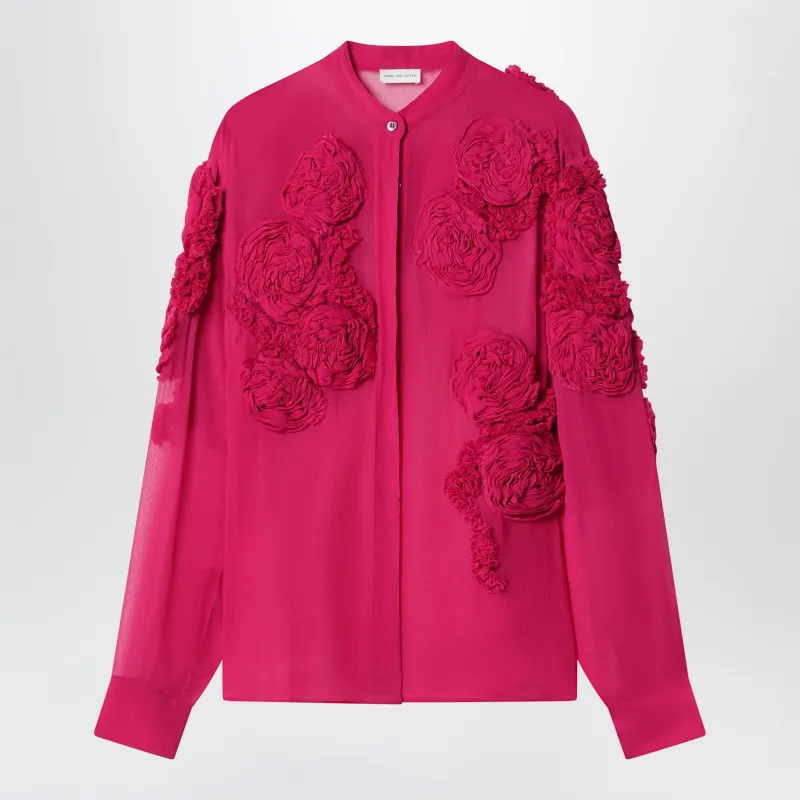 FUCHSIA SHIRT WITH EMBOSSED ROSES made by Dries Van Noten