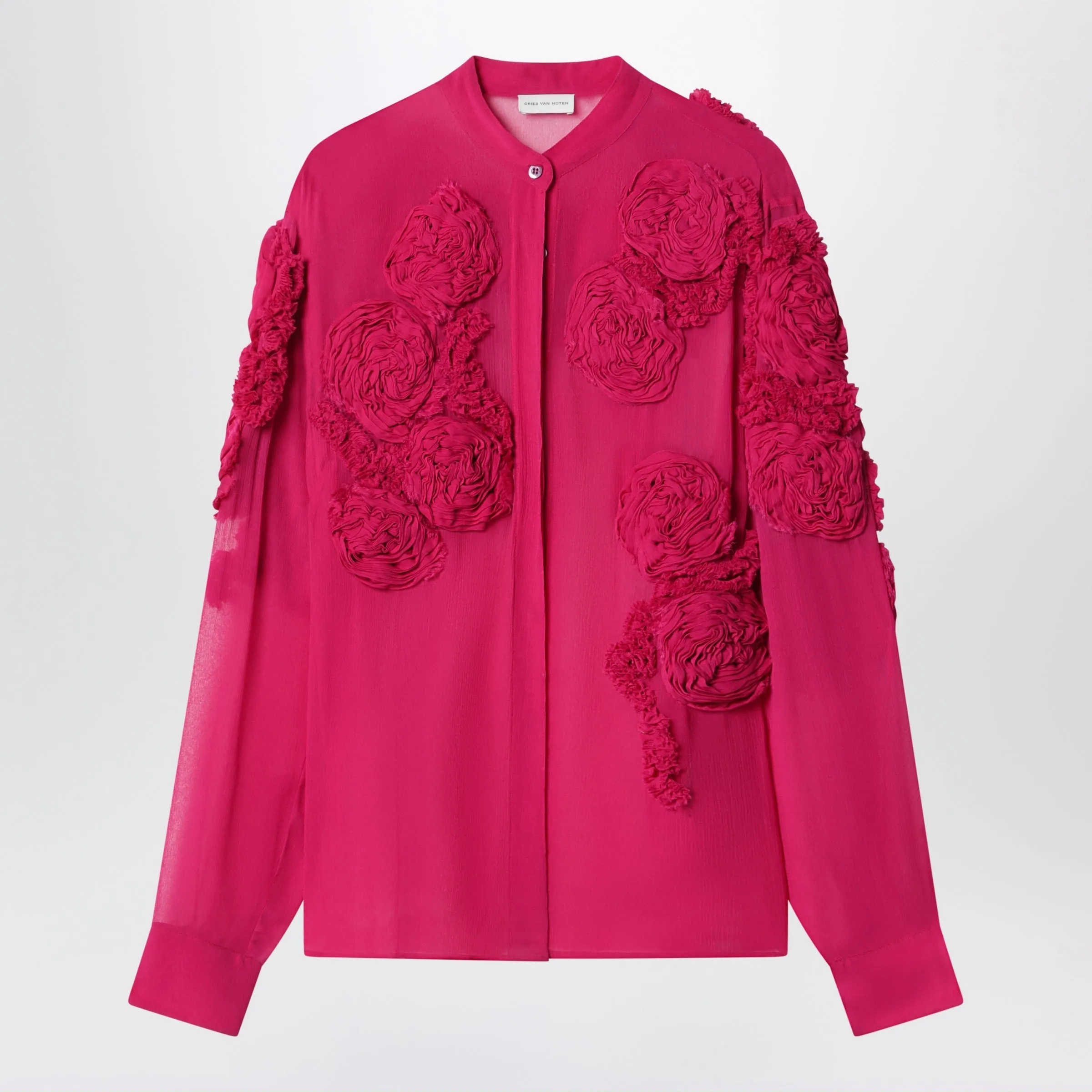 FUCHSIA SHIRT WITH EMBOSSED ROSES sold by Lord & Taylor
