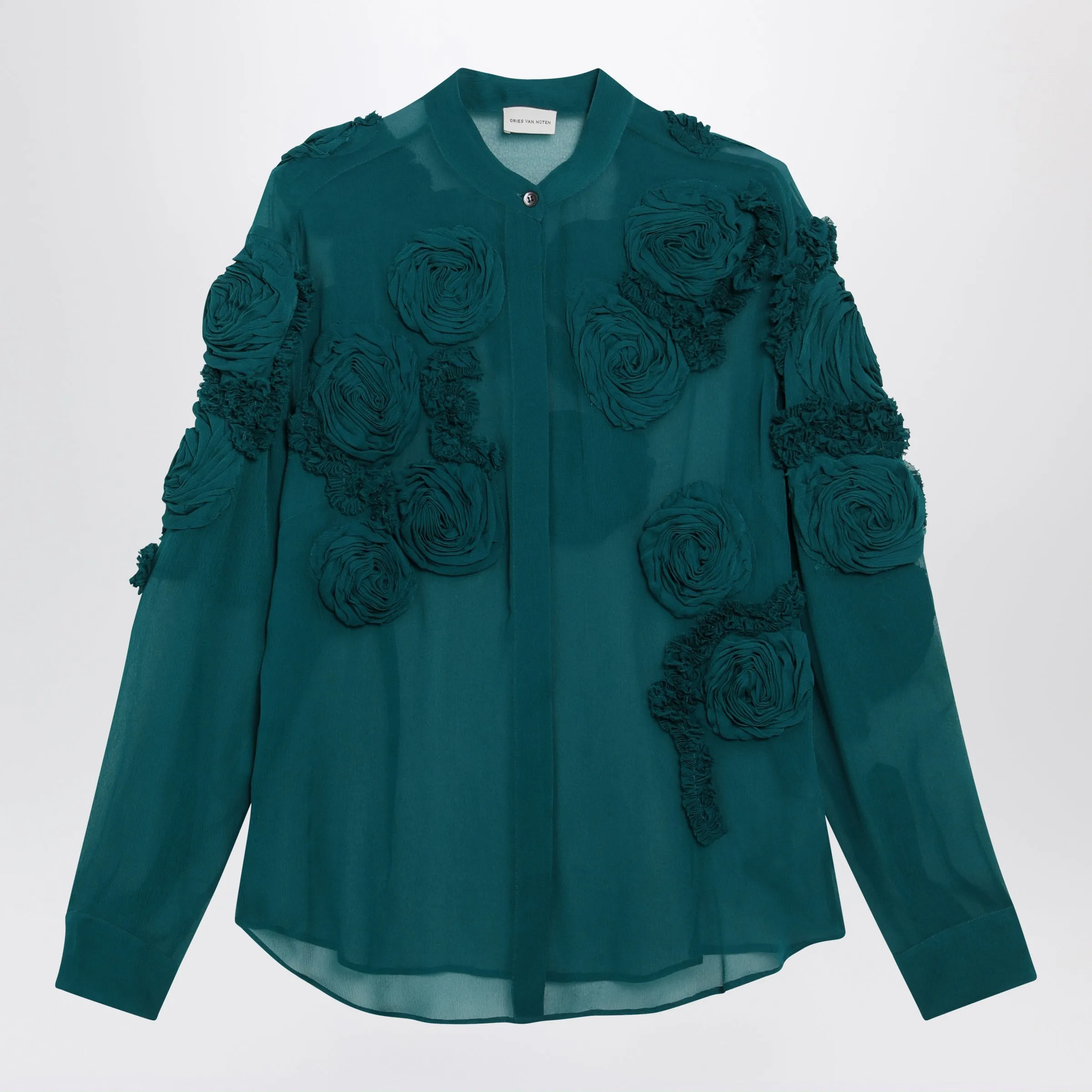 PETROL GREEN SHIRT WITH RAISED ROSE DETAILS sold by Lord & Taylor