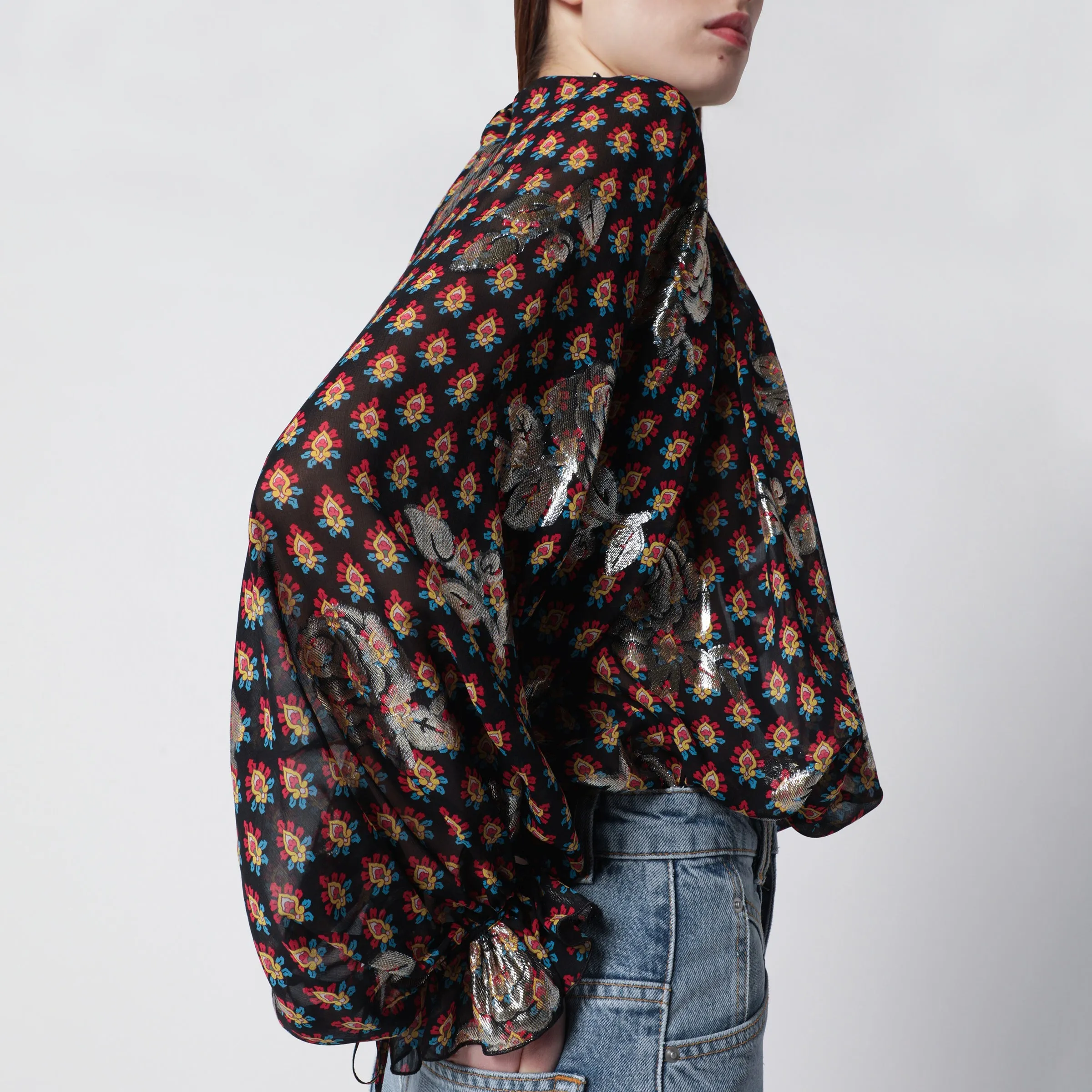 BLACK SILK SHIRT WITH FIL COUPé ROSES sold by Lord & Taylor product image thumbnail 2