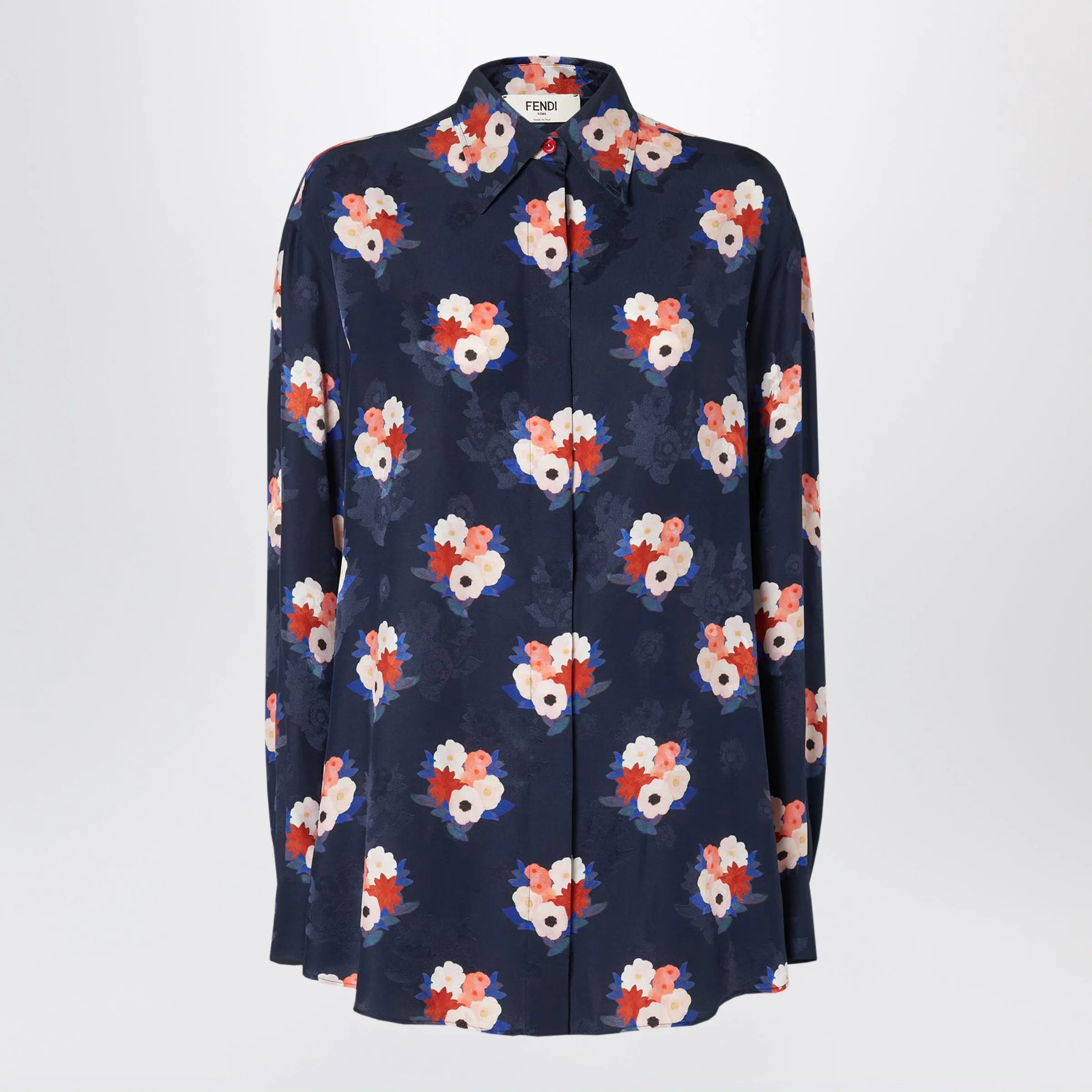 DARK BLUE SATIN SHIRT WITH FLORAL PRINT sold by Lord & Taylor