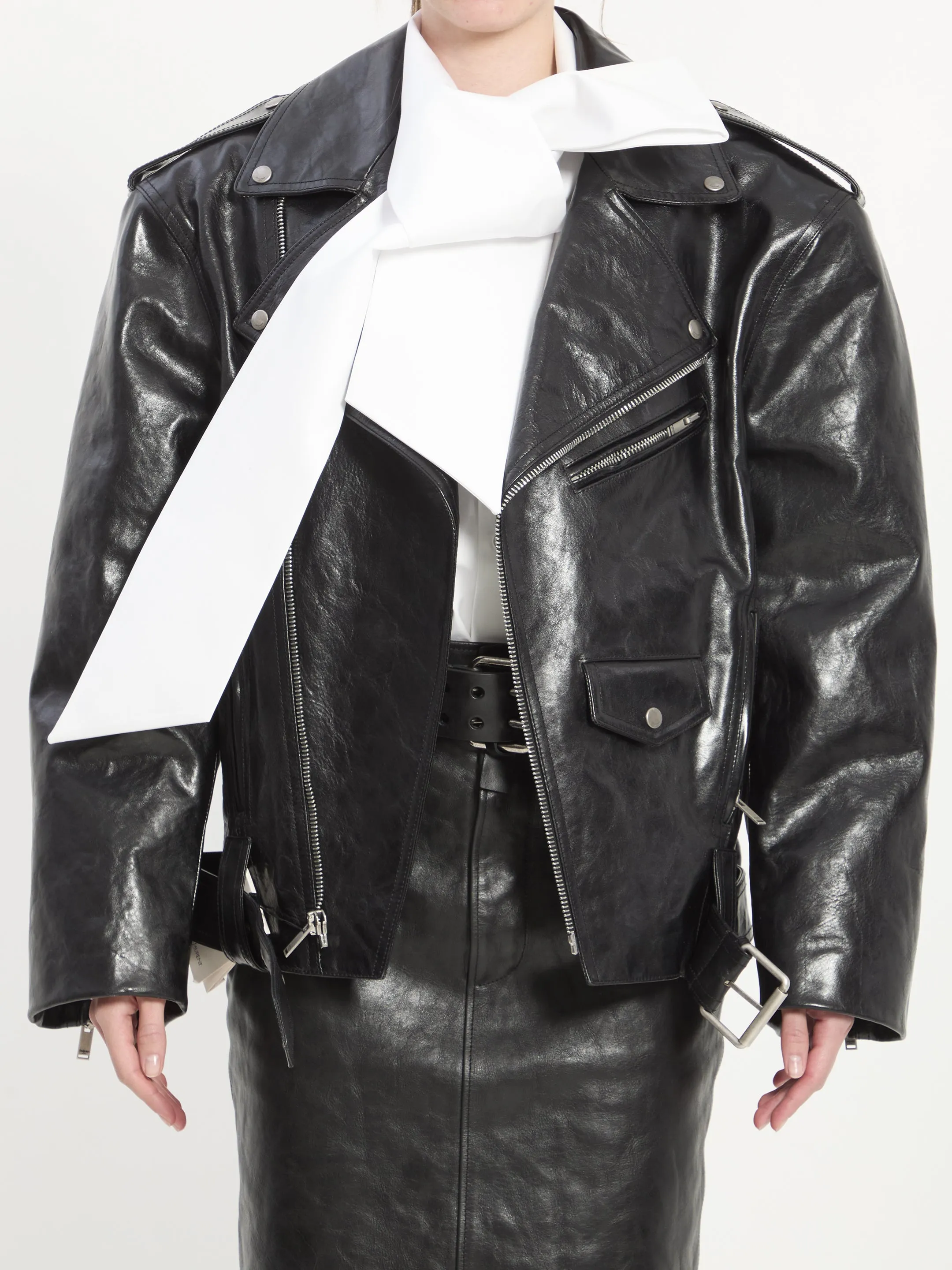 PEBBLED LEATHER BIKER JACKET IN BLACK sold by Lord & Taylor