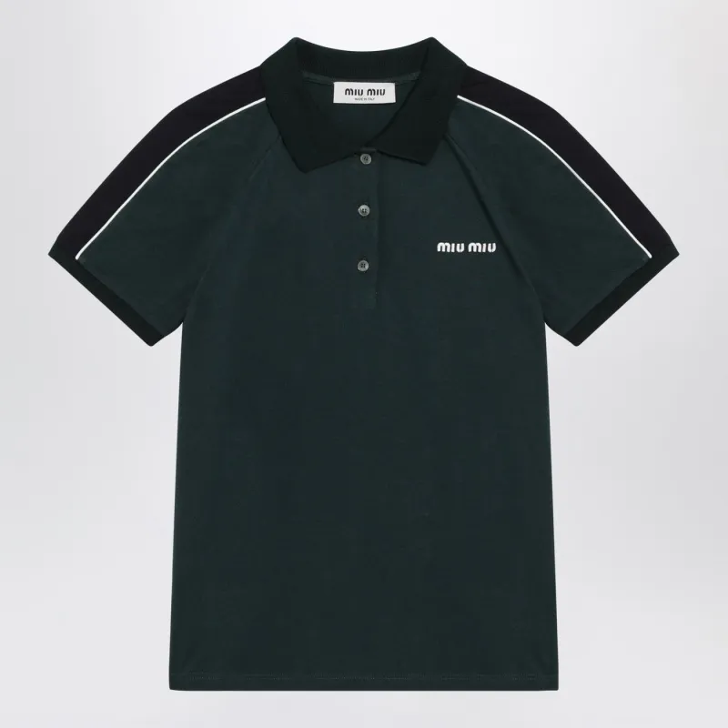 BOTTLEGREEN/BLUE POLO SHIRT WITH LOGO made by Miu Miu