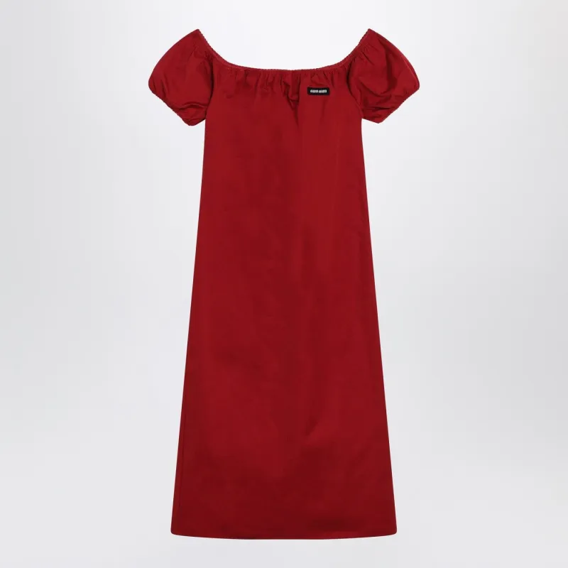 MIDI DRESS WITH OFFTHESHOULDER DESIGN AND LOGO DETAIL made by Miu Miu