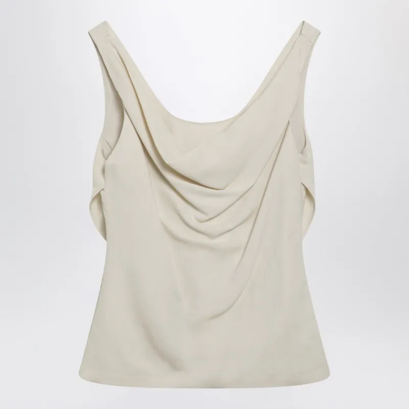 CREAMCOLORED TOP IN FLUID VISCOSE AND LINEN TWILL made by Brunello Cucinelli