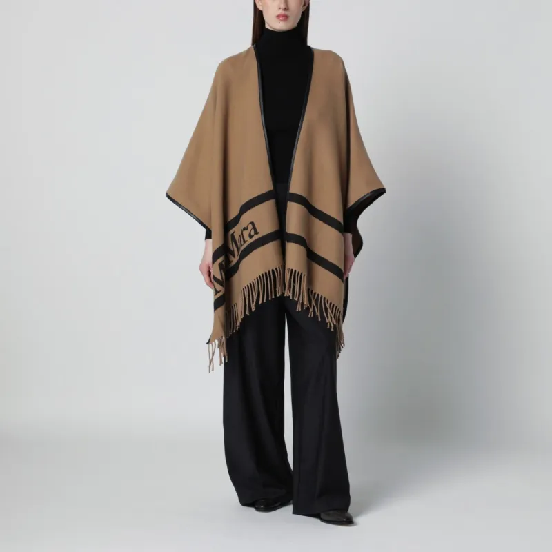 CAMEL JACQUARD WOOL PONCHO made by MaxMara