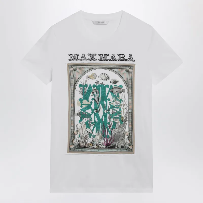 OPTICAL WHITE COTTON JERSEY TSHIRT WITH FRONT PRINT made by MaxMara