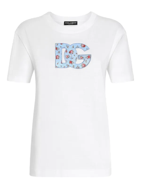 COTTON JERSEY TSHIRT WITH DG PATCH PRINT, OPTIC WHITE made by Dolce & Gabanna