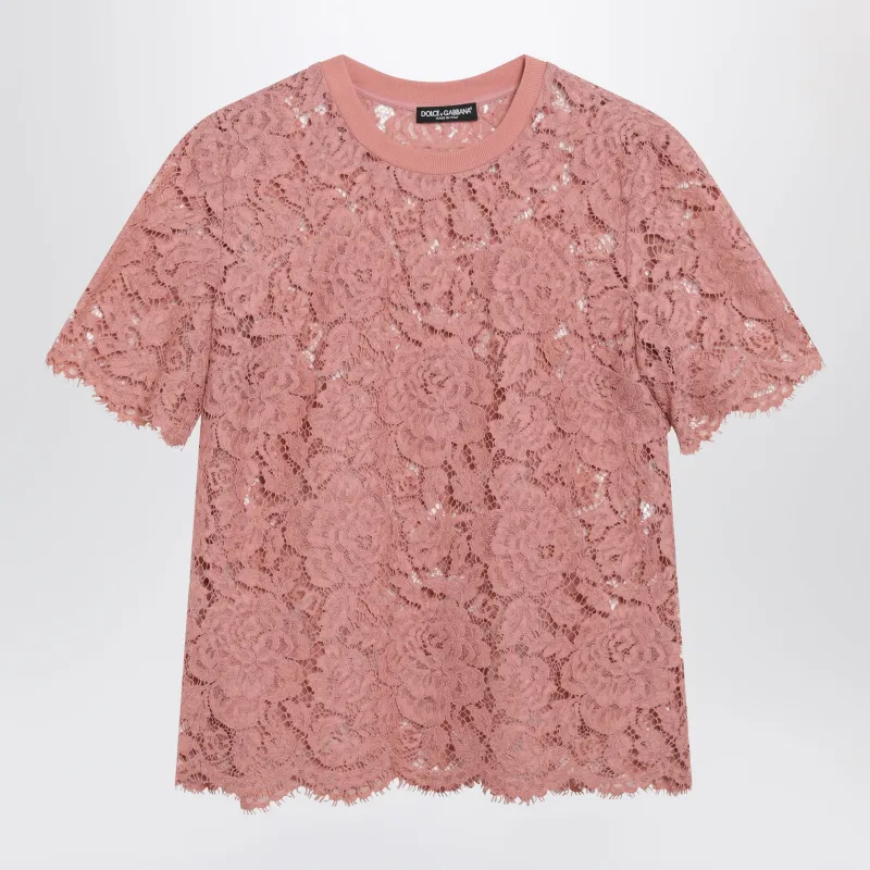 SHORTSLEEVE TSHIRT IN PINK CORDED LACE made by Dolce & Gabanna