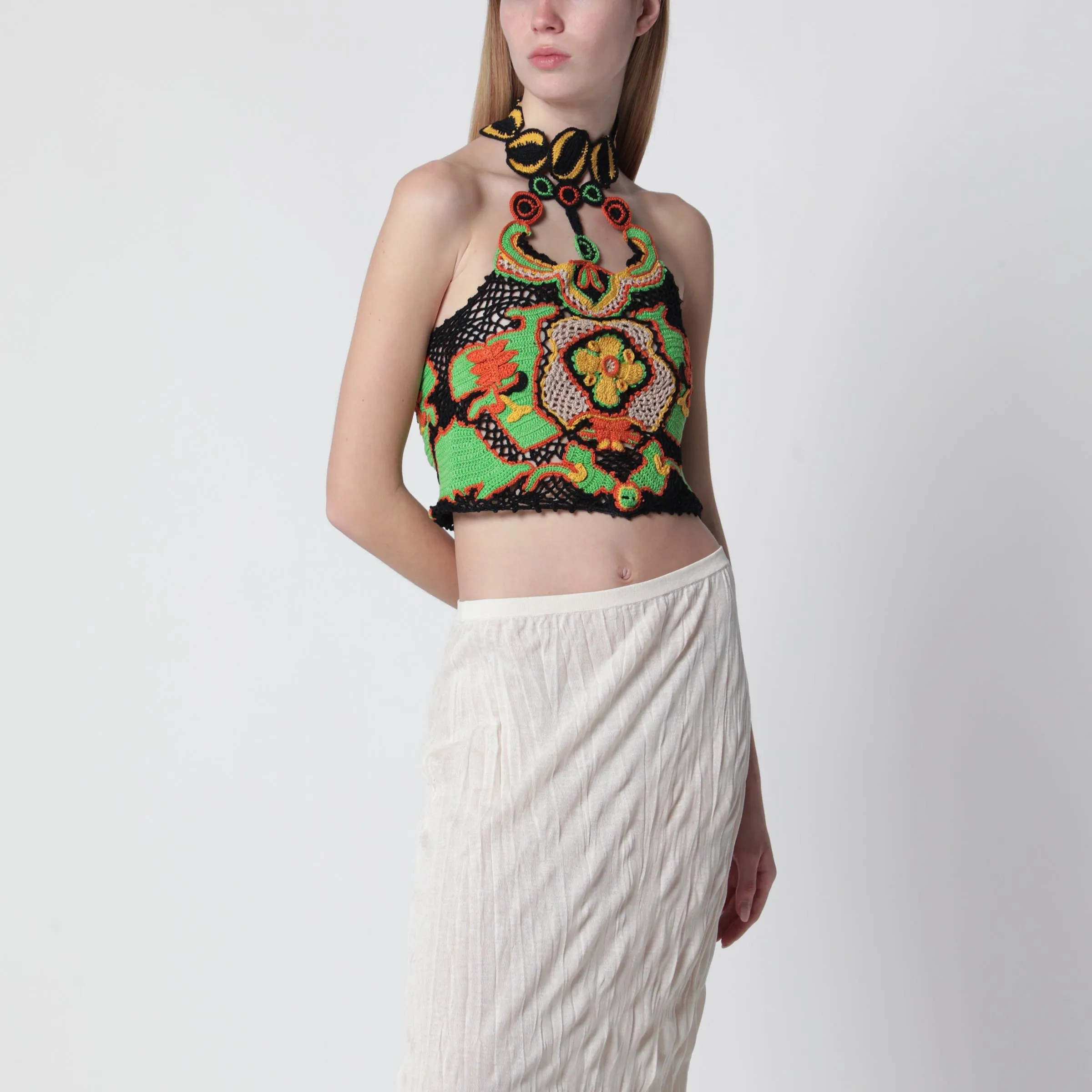 CROPPED TOP WITH FLORAL CROCHETEFFECT PATTERN sold by Lord & Taylor