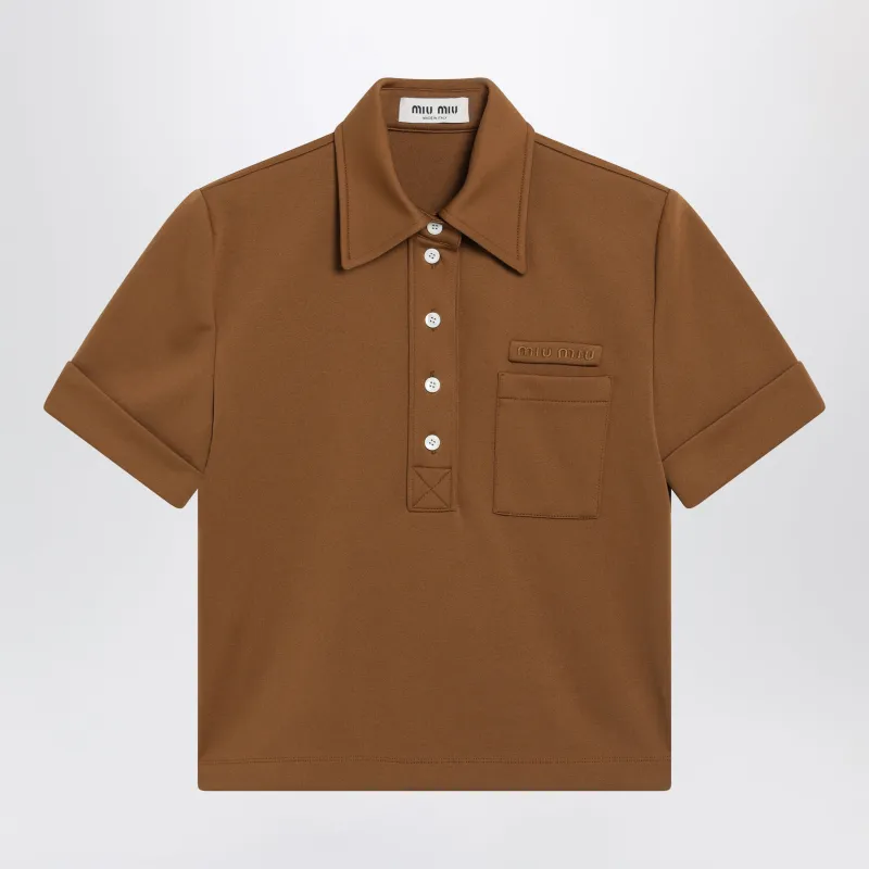 CINNAMONCOLORED TECHNICAL JERSEY POLO made by Miu Miu