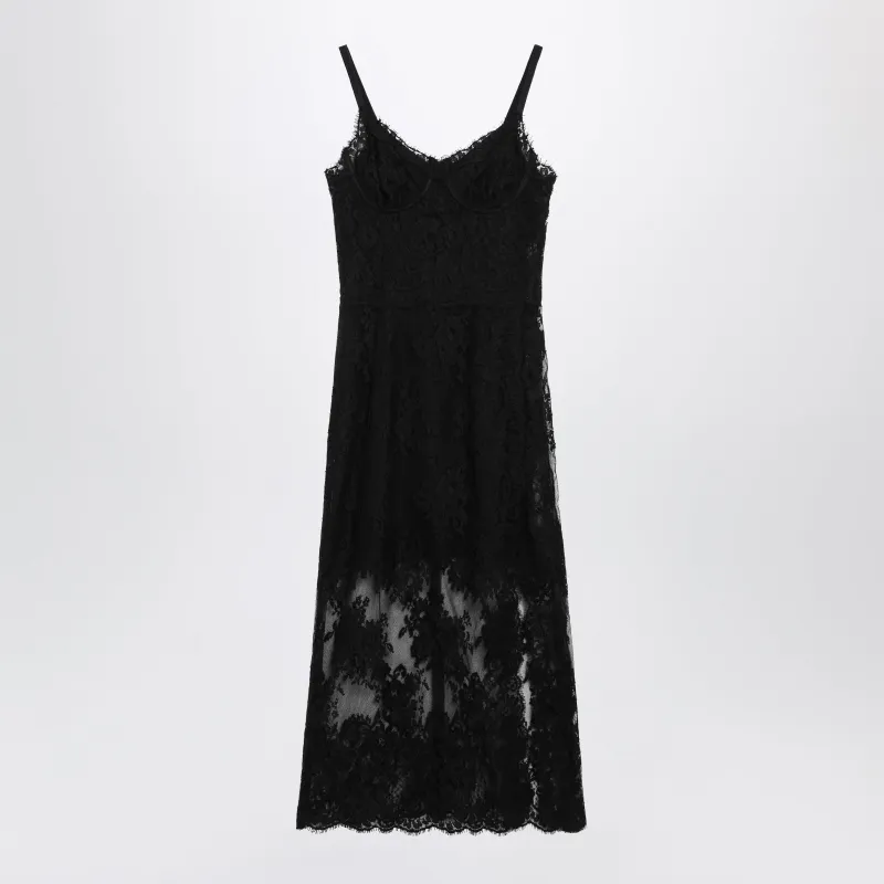 BLACK CHANTILLY LACE SLIP MIDI DRESS made by Dolce & Gabanna