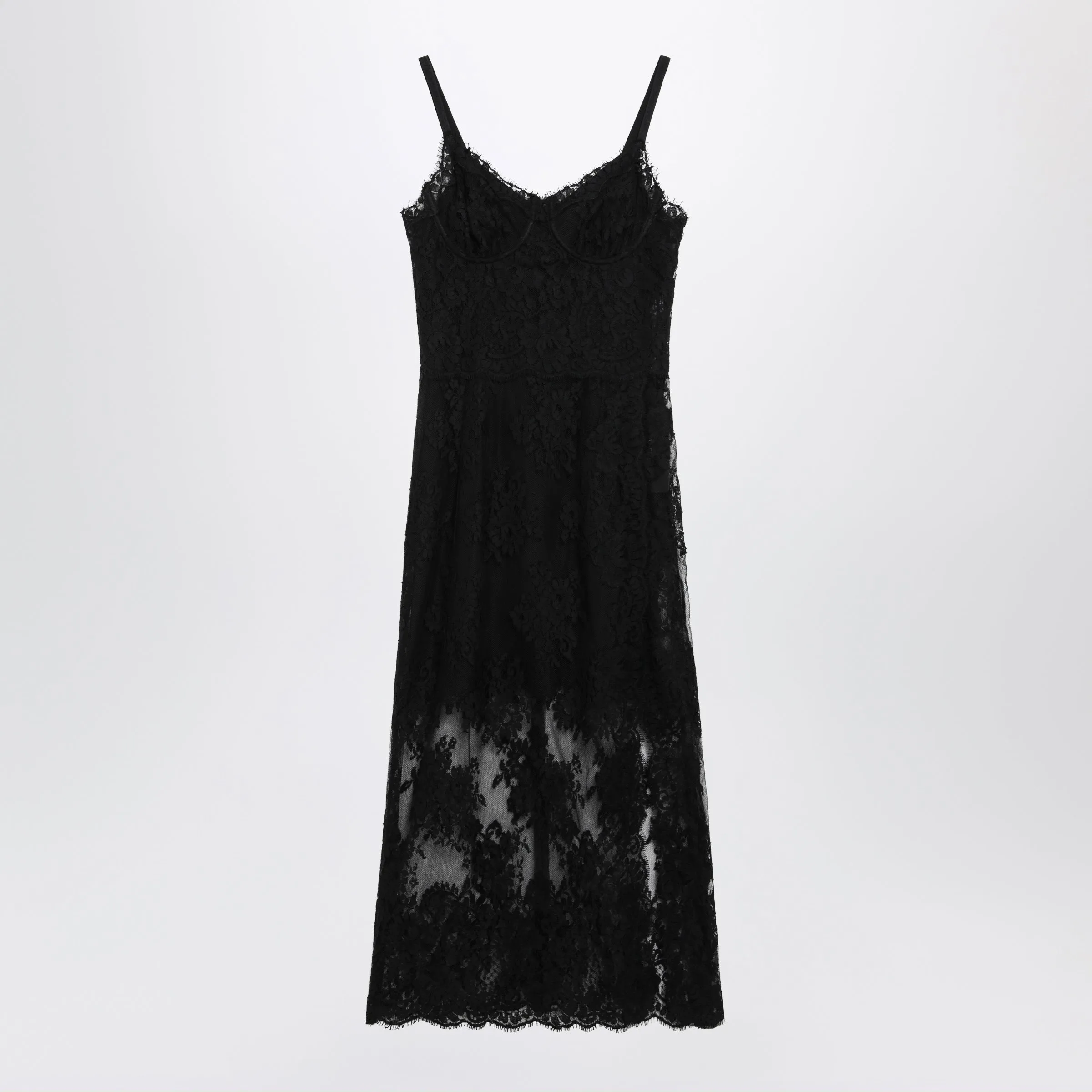 BLACK CHANTILLY LACE SLIP MIDI DRESS sold by Lord & Taylor