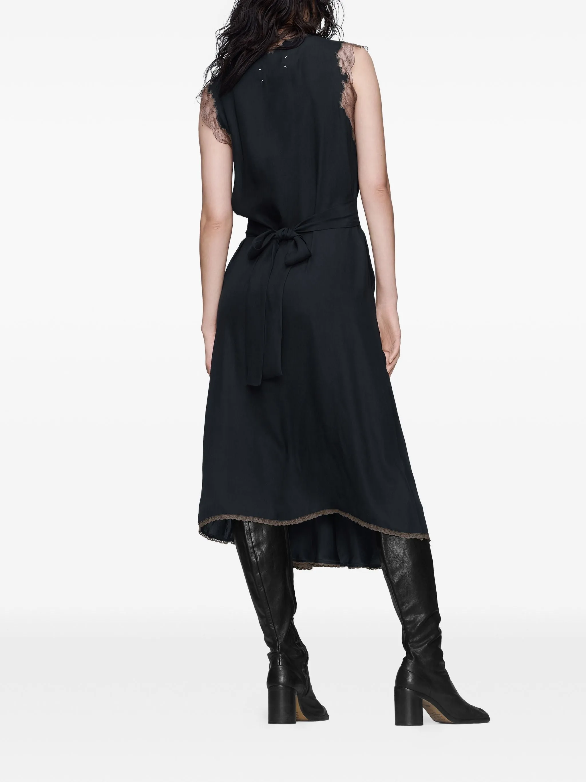 BLACK SILK MIDI DRESS WITH LACE sold by Lord & Taylor product image thumbnail 4