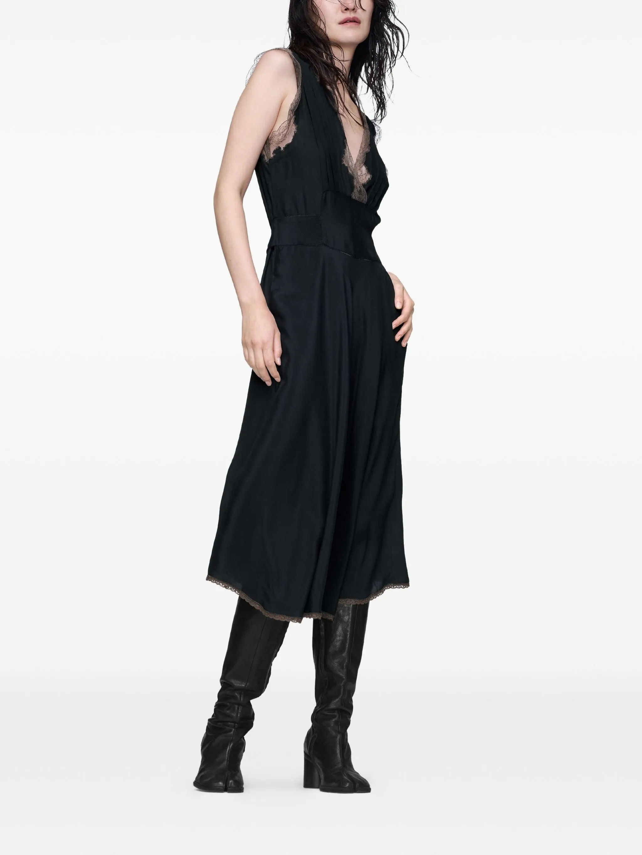 BLACK SILK MIDI DRESS WITH LACE sold by Lord & Taylor product image thumbnail 5