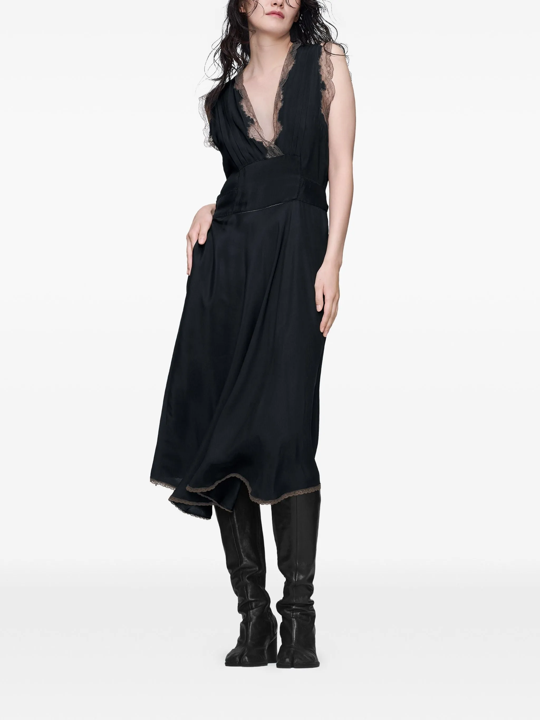 BLACK SILK MIDI DRESS WITH LACE sold by Lord & Taylor product image thumbnail 3