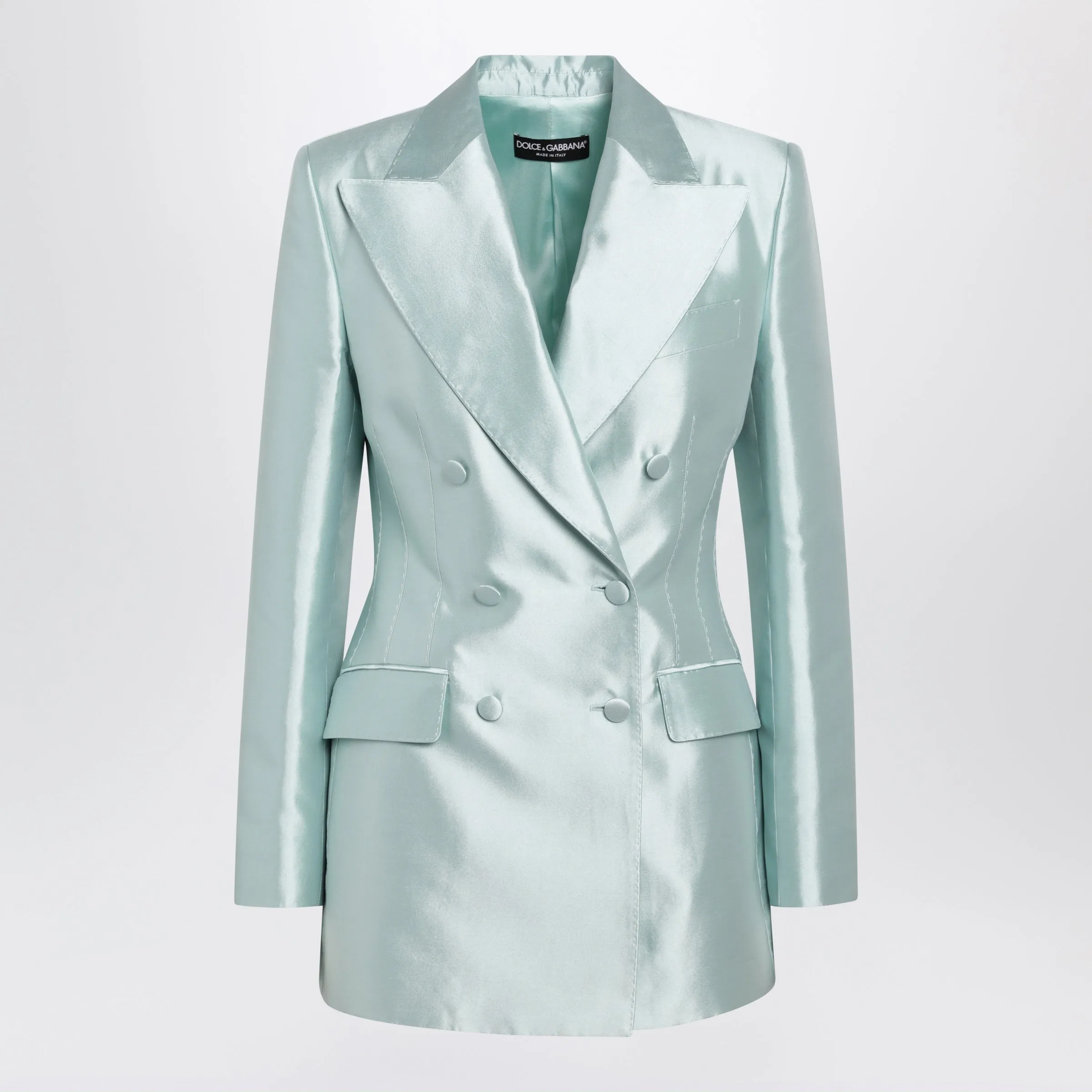 DOUBLEBREASTED SHANTUNG SILK JACKET IN LIGHT BLUE sold by Lord & Taylor