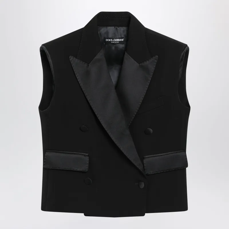 SLEEVELESS DOUBLEBREASTED TUXEDO JACKET IN WOOL, BLACK made by Dolce & Gabanna
