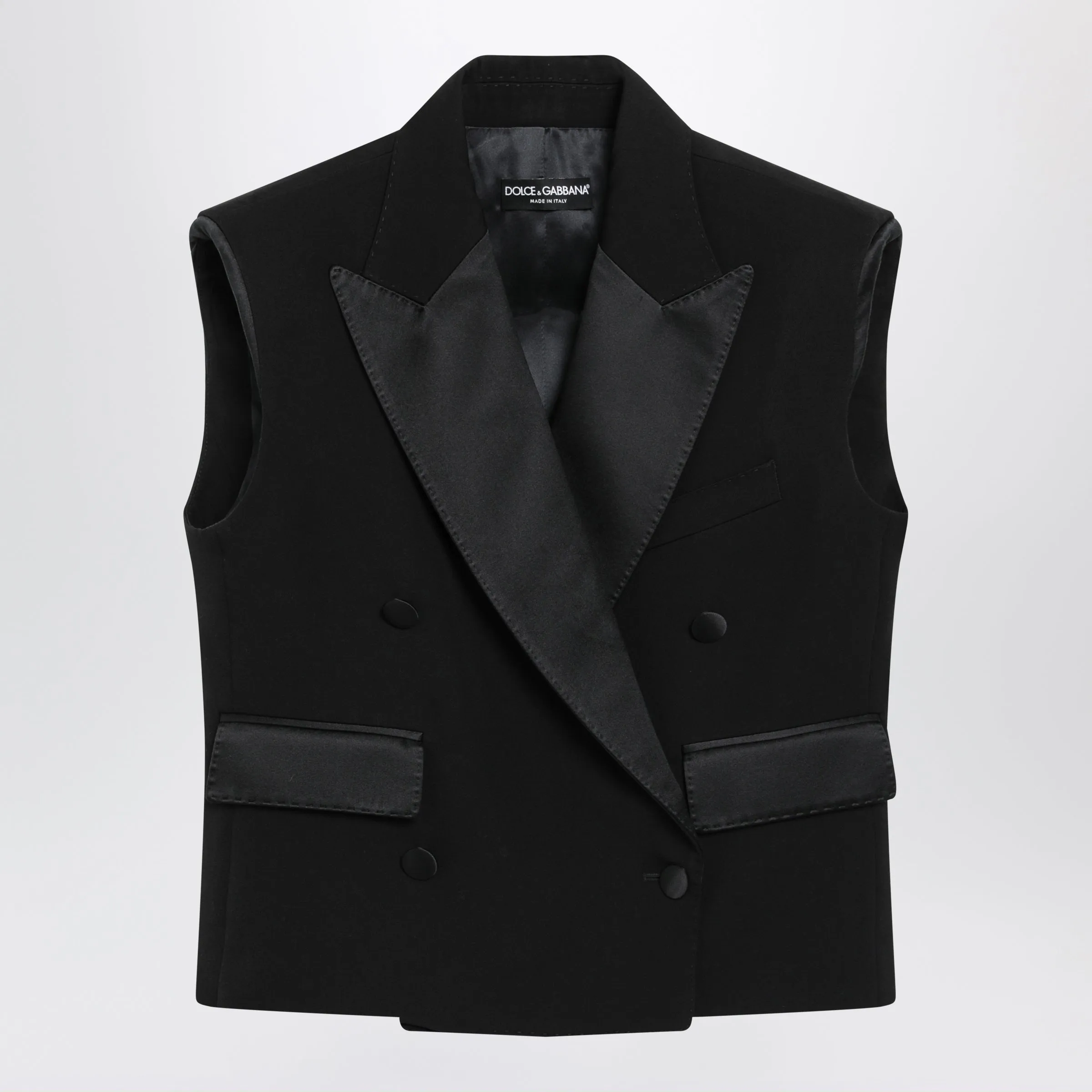 SLEEVELESS DOUBLEBREASTED TUXEDO JACKET IN WOOL, BLACK sold by Lord & Taylor