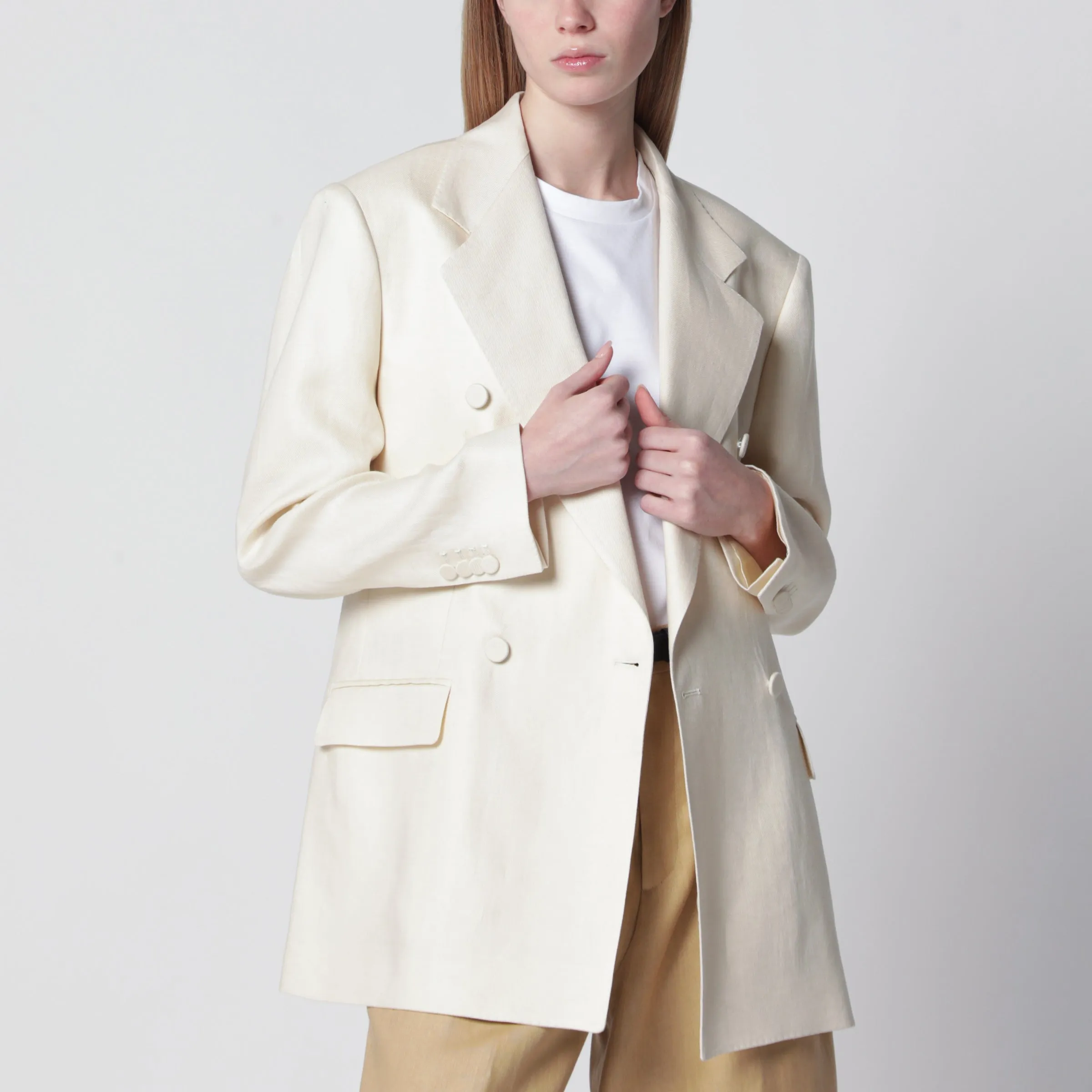 SINGLEBREASTED BLAZER IN BUTTERCOLORED LINEN sold by Lord & Taylor
