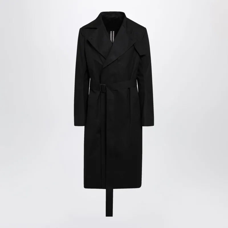 BLACK DOUBLEBREASTED COTTON COAT made by Rick Owens