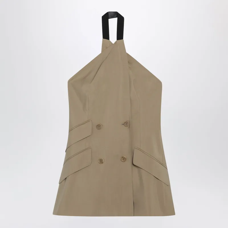 SLEEVELESS JACKET IN SANDCOLORED WOOL AND SILK POPLIN made by MaxMara