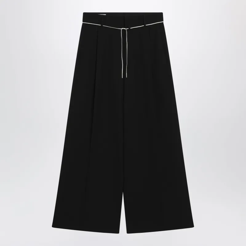 WIDELEG BLACK WOOL TROUSERS made by Dries Van Noten