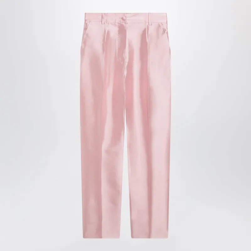 SILK SHANTUNG CIGARETTE TROUSERS IN CANDY PINK made by Dolce & Gabanna