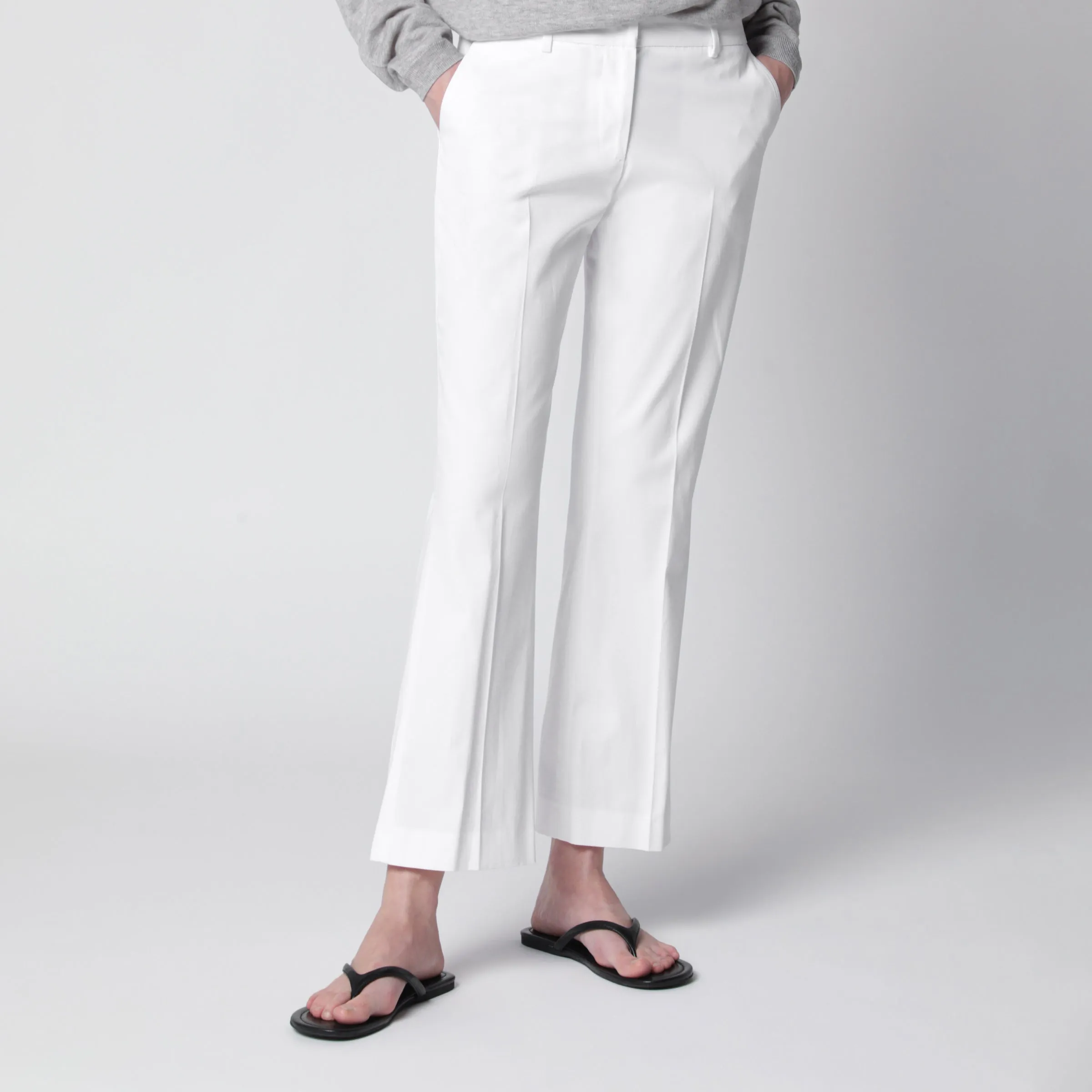 MIDRISE FLARED COTTON TROUSERS IN WHITE sold by Lord & Taylor