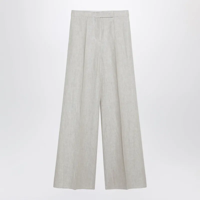 WIDELEG TROUSERS IN BROWN/GREY LINEN DRILL made by MaxMara