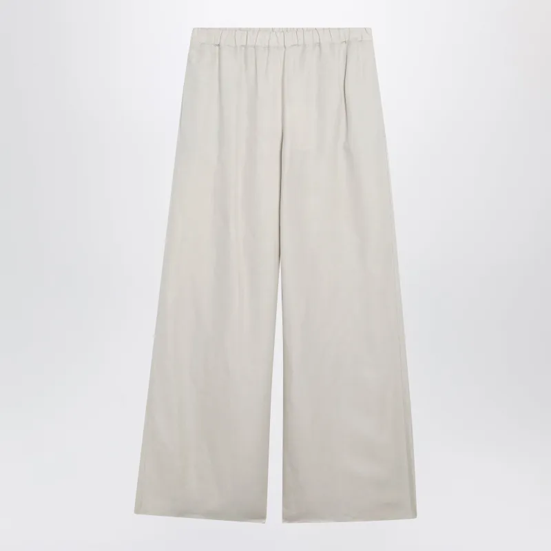 WIDELEG LINEN AND SILK TWILL TROUSERS IN BEIGE made by MaxMara