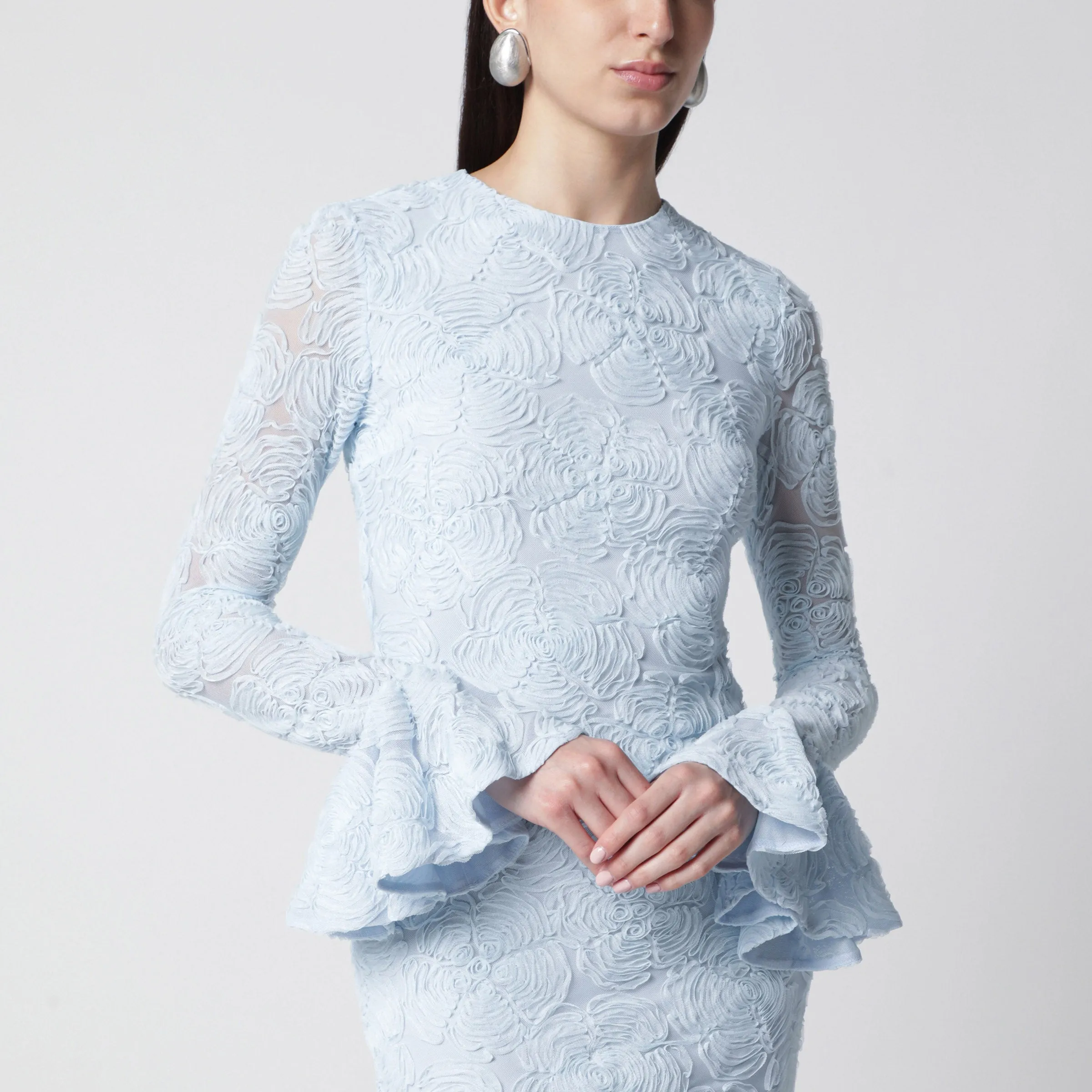 LIGHT BLUE RUFFLED MESH MINI DRESS sold by Lord & Taylor product image thumbnail 2