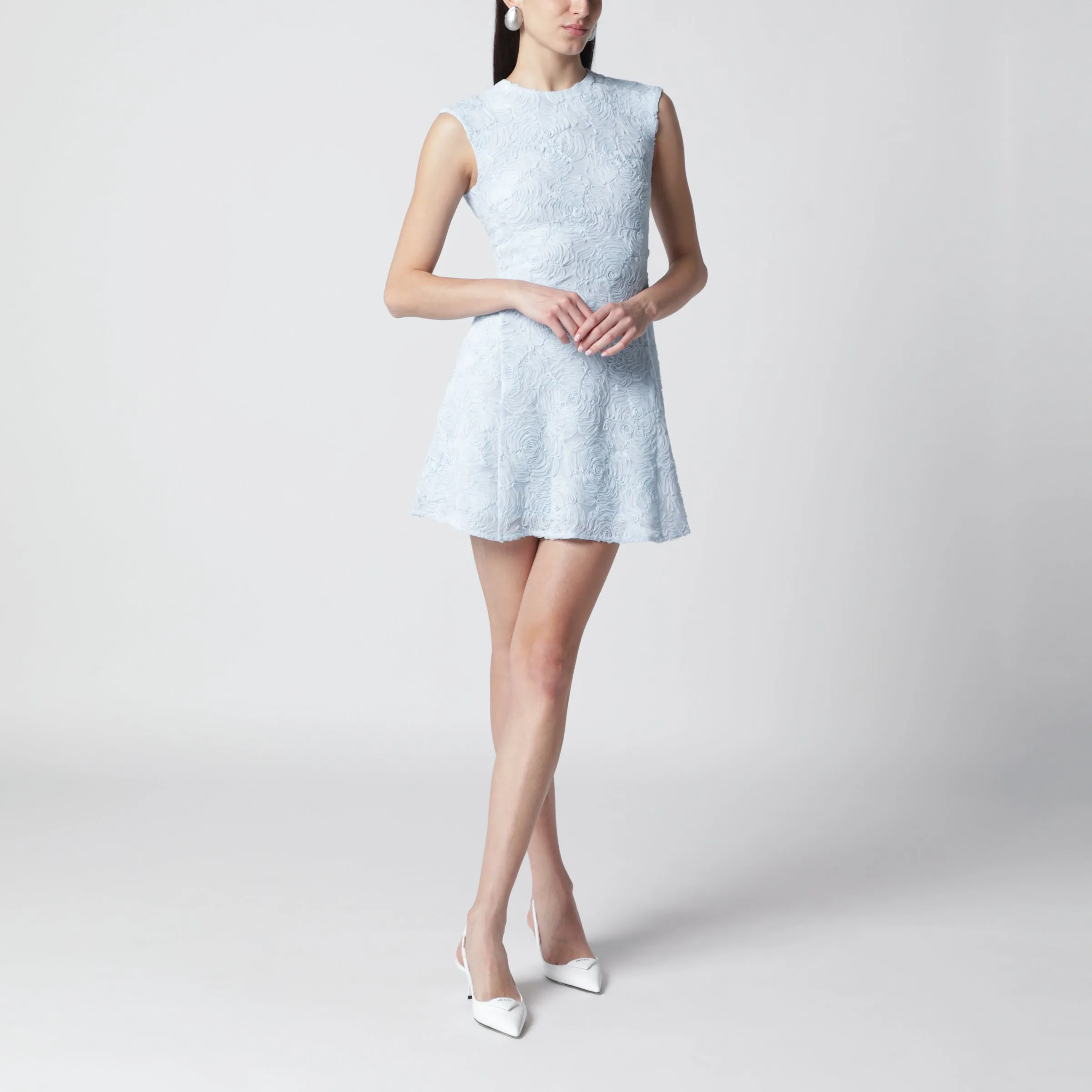 LIGHT BLUE FLORAL MESH MINI DRESS sold by Lord & Taylor