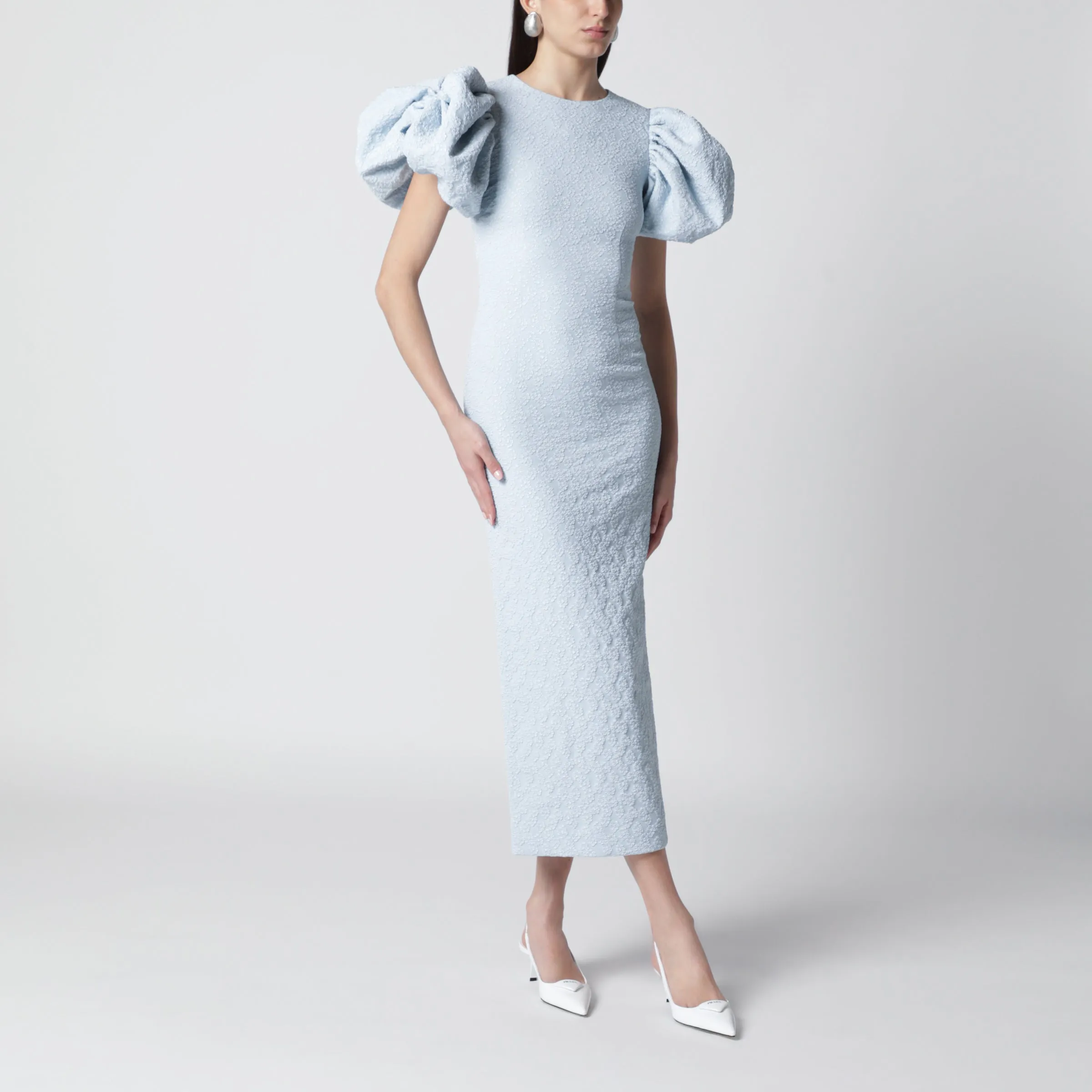 LIGHT BLUE BALLOON JACQUARD MIDI DRESS sold by Lord & Taylor