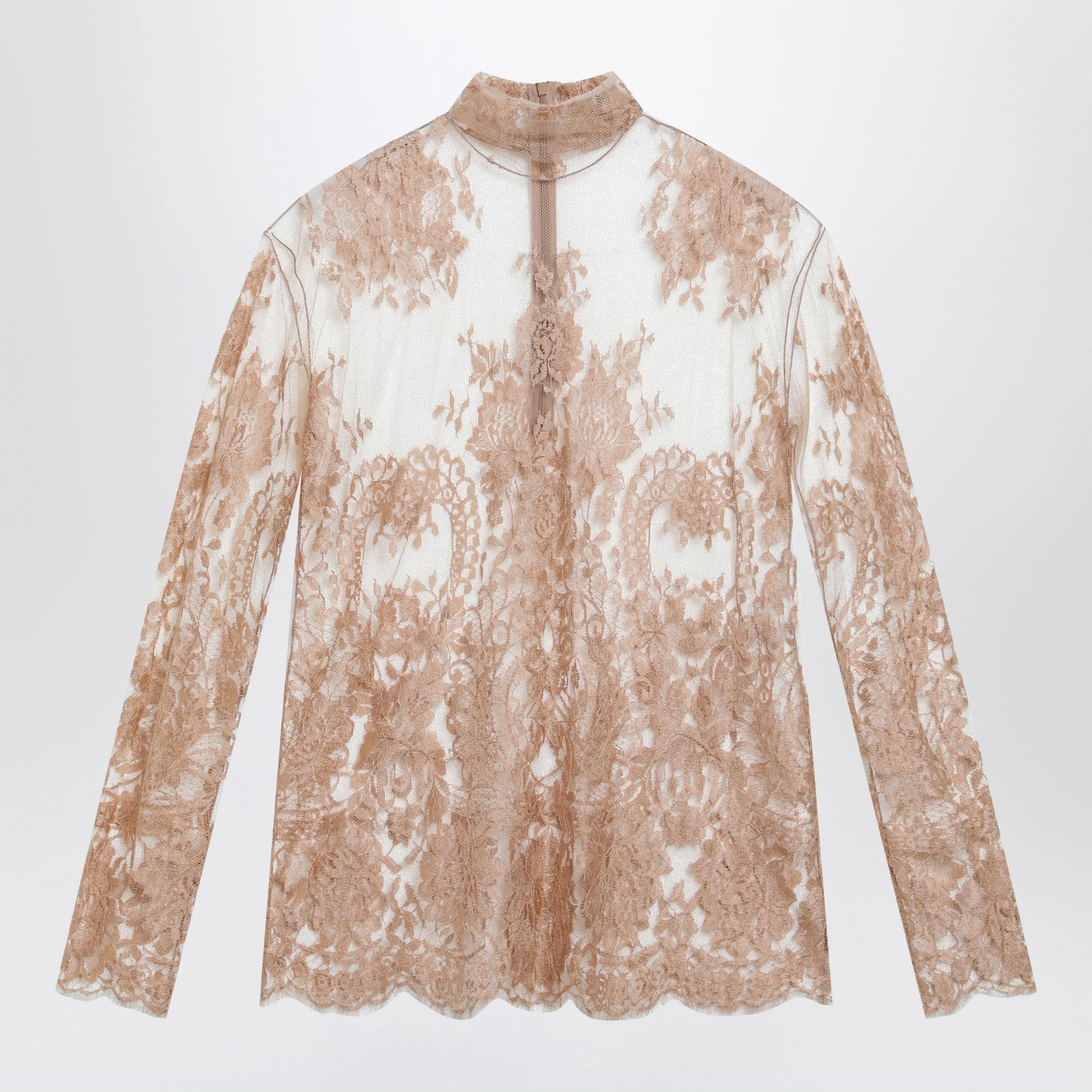 CHANTILLY LACE BLOUSE WITH HIGH NECK IN DARK NUDE sold by Lord & Taylor