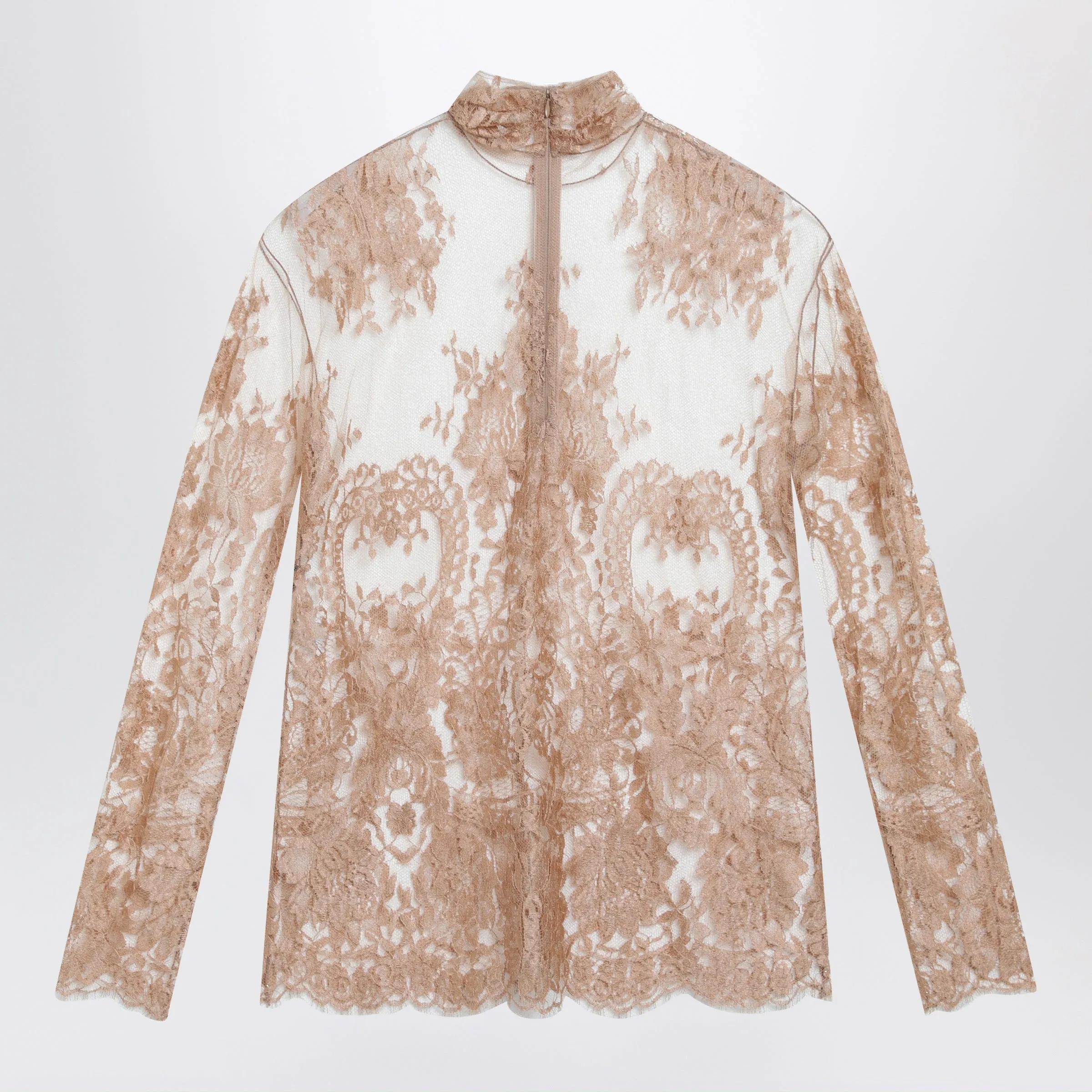 CHANTILLY LACE BLOUSE WITH HIGH NECK IN DARK NUDE sold by Lord & Taylor product image thumbnail 2