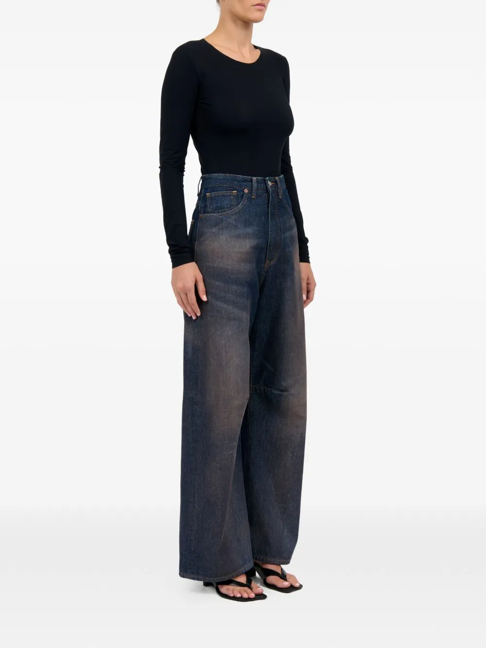 DARK BLUE WIDELEG JEANS WITH WORN EFFECT sold by Lord & Taylor product image thumbnail 3