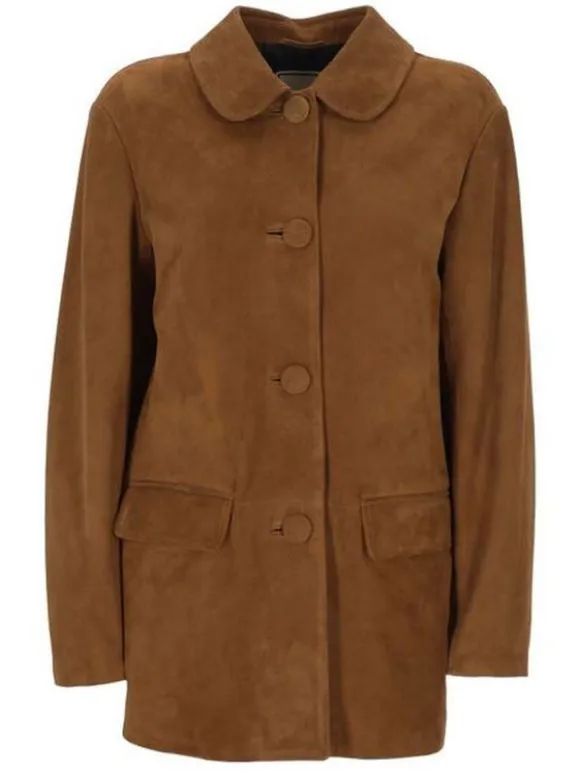 COGNAC ROUND COLLAR LEATHER JACKET sold by Lord & Taylor
