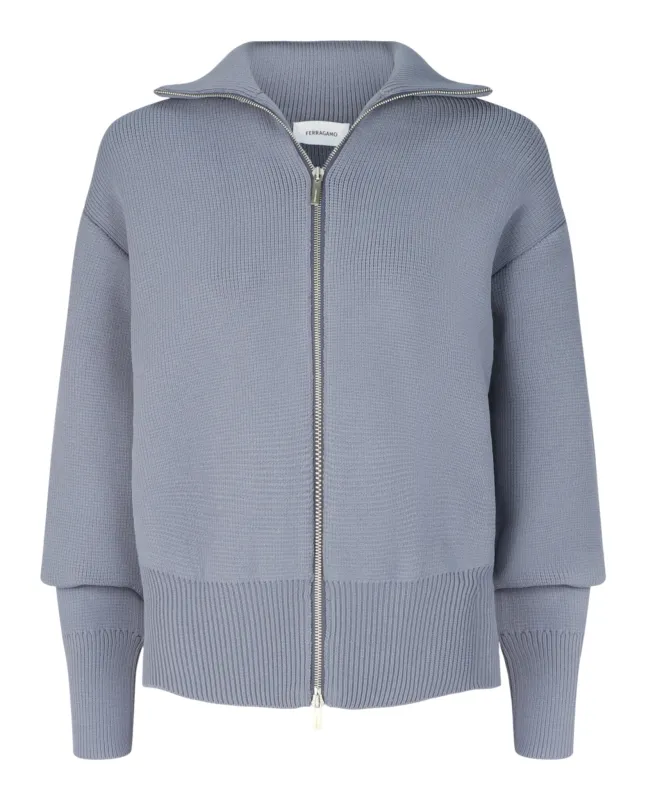 Full Zip Knit Cardigan With Slit Detail made by Salvatore Ferragamo