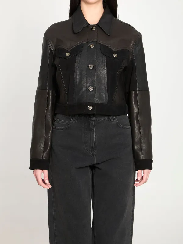 SLIM BLACK LEATHER BLOUSON made by Versace