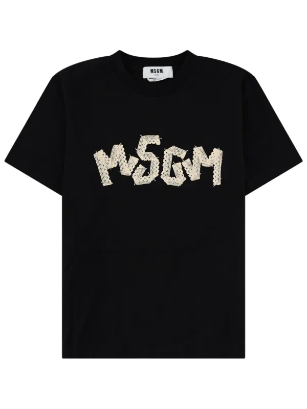 T-shirt with Lace-Embroidered Logo made by MSGM