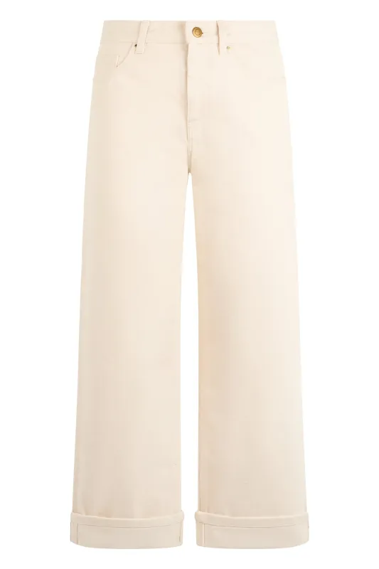 Straight Trousers Cotton Twill Ivory Cuff made by Moncler