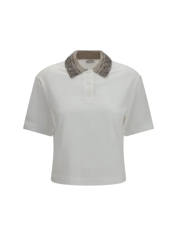Polo Shirt Knit Collar White made by Brunello Cucinelli