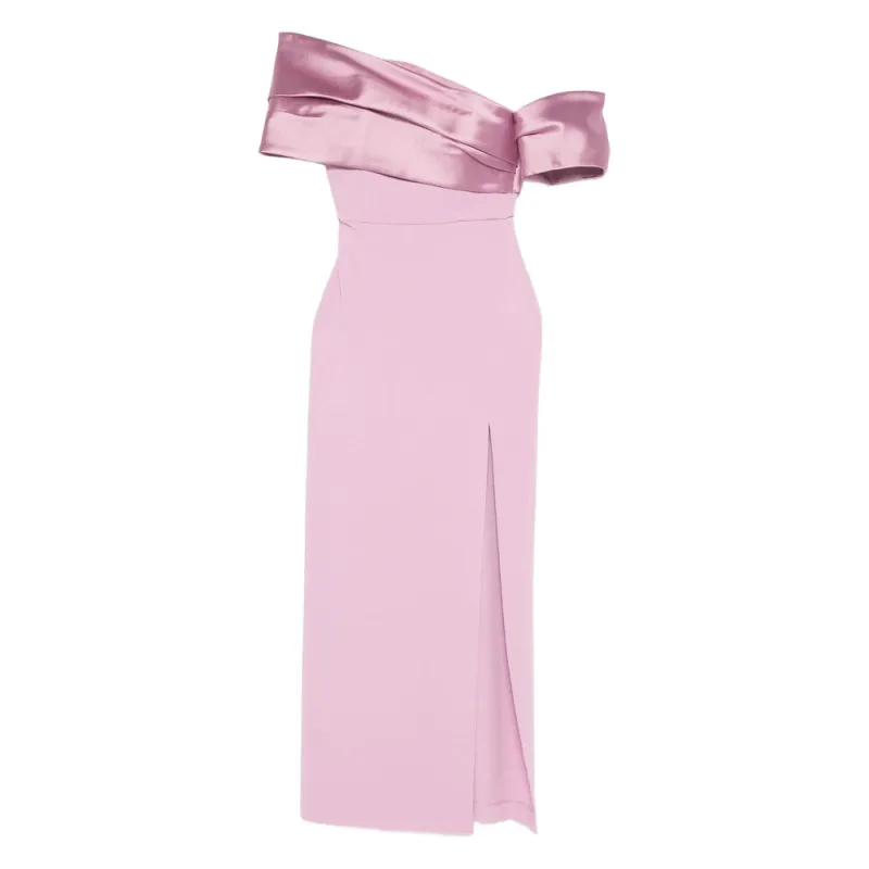 Off-Shoulder Pink Maxi Dress made by Solace London