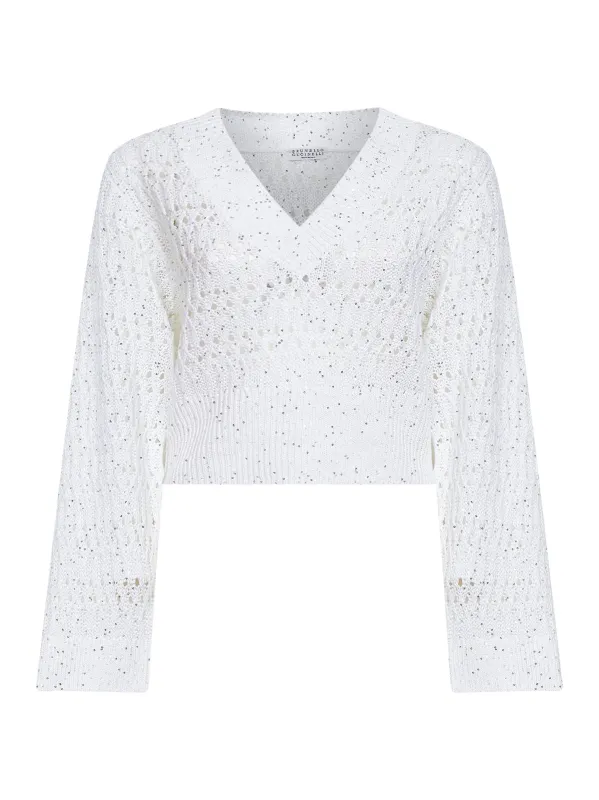 Sweater Dazzling Braids Linen White made by Brunello Cucinelli