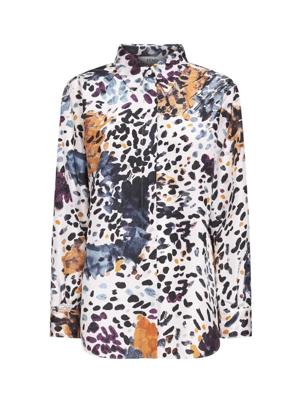 Ivory Printed Silk Taffeta Shirt made by Fendi